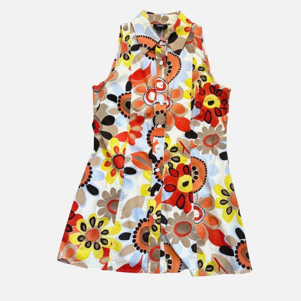 W by Worth Women's Shirt Dress 4 Multicolor Floral Sleeveless Button Down Summer